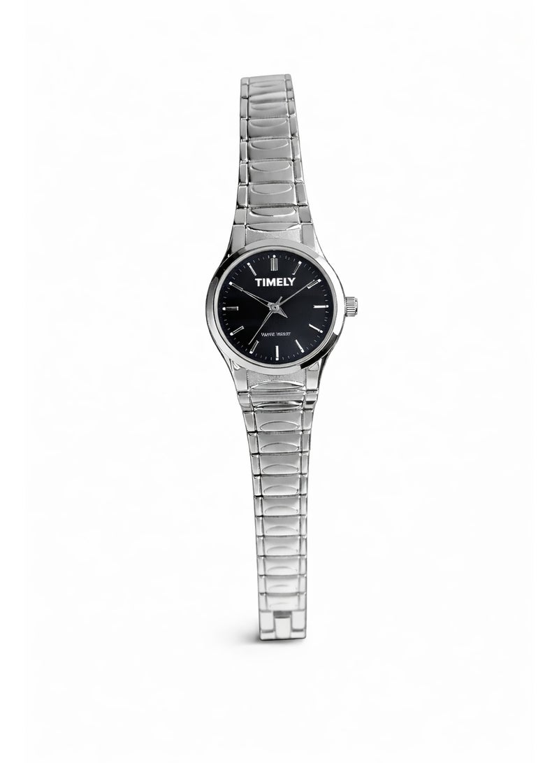 Timely Women’s Analog Watch with Stainless Steel Strap – Black Dial